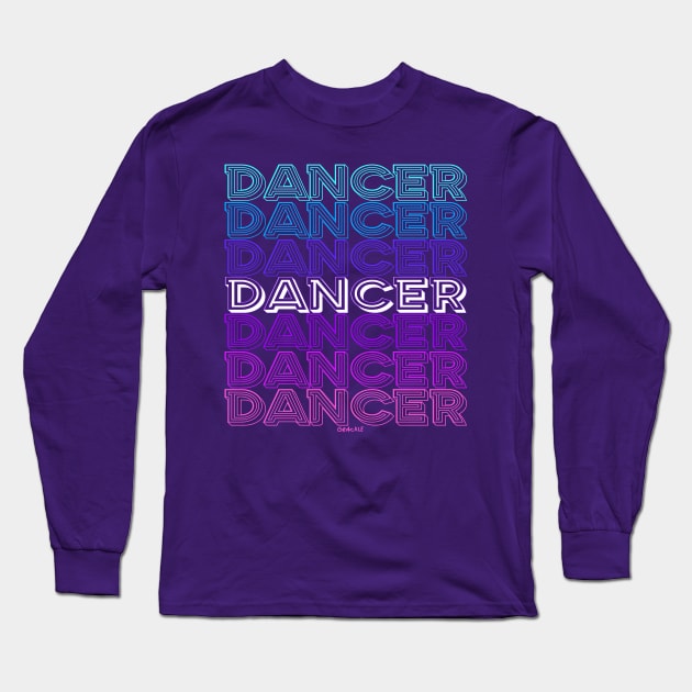 Dancer Repeating Text (Pink and Blue Version) Long Sleeve T-Shirt by Jan Grackle